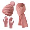 3Pcs/Set Women Winter Hat Scarf Gloves Set Solid Color Elastic Thickened Warm Brimless Hat Long Scarf Knitting Gloves Set