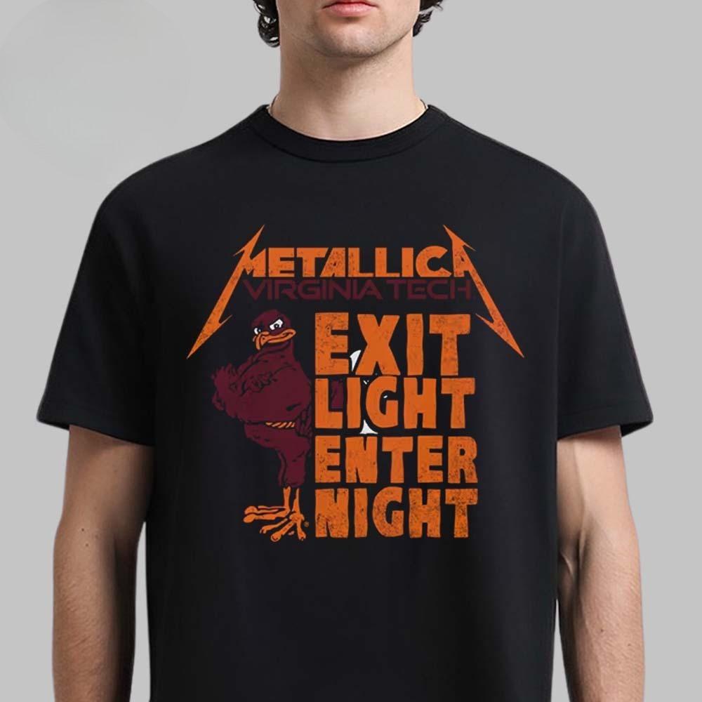 Metallica X Virginia Tech 2025 Аварийный выход Enter Night Слоган Двусторонняя Унисекс Футболка
