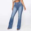 High Waist Women's Jeans Button Patch Pocket Wash