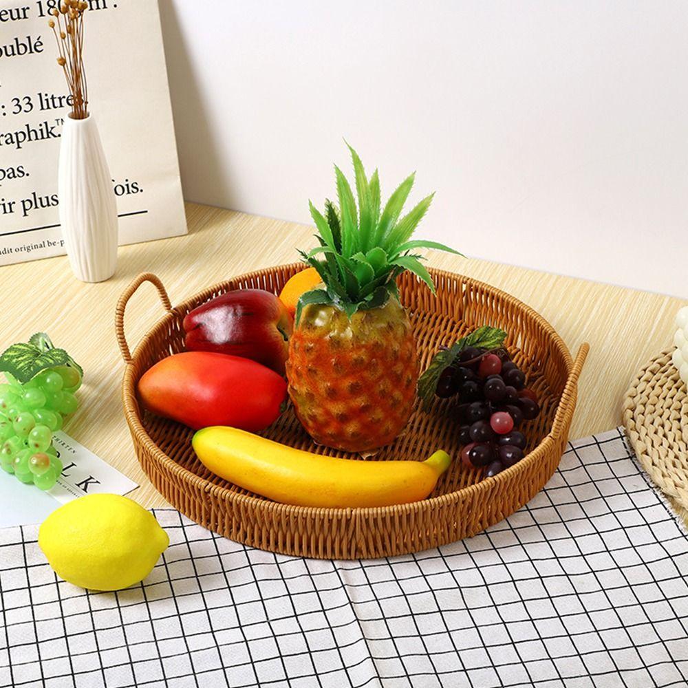 1 шт., плетеный поднос для хранения фруктов, овощей, тортов, круглая форма, пластиковая корзина из ротанговых нитей