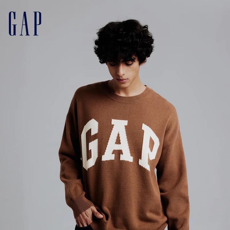 Gap Вязаный свитер унисекс с жаккардовым логотипом и круглым вырезом
