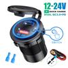USB Type C Dual Port Car Motorcycle Boat Charger Socket QC 3.0 PD Fast Charge Auto Power Adapter with ON/Off Switch 12-24V Universal Blue Light