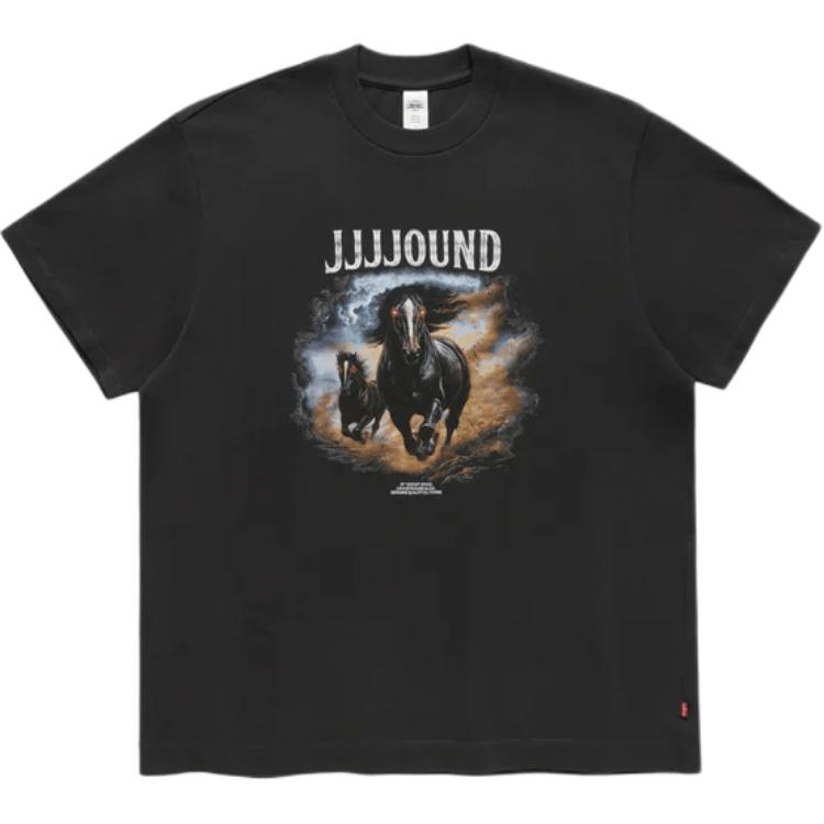 Коллаборация Levis X JJJJound FW24 Дизайн с принтом логотипа «Две лошади» Футболка унисекс с коротким рукавом и круглым вырезом Черный 0002F0000