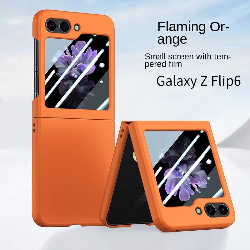 Пластиковый защитный чехол из стекла с эффектом кожи для Samsung Galaxy Z Flip 6 5 Flip6 Flip5 5G, жесткий защитный чехол