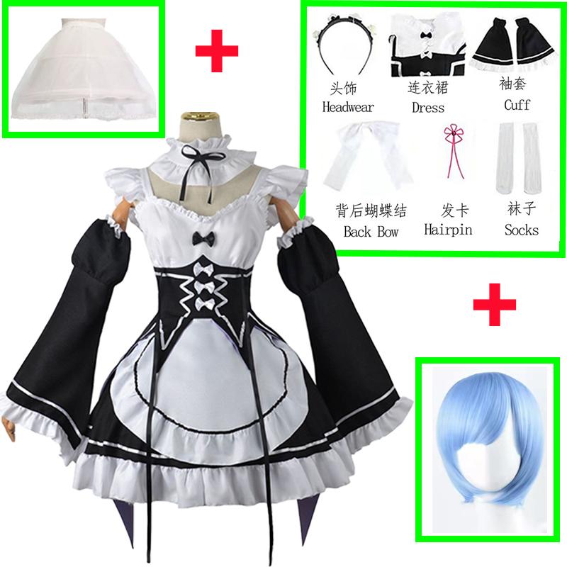 Anime Ram Rem Lolita Meid Cosplay Costume Re Life In A Different World From Zero Kara Hajimeru Isekai Seikatsu Dress Wig Suits