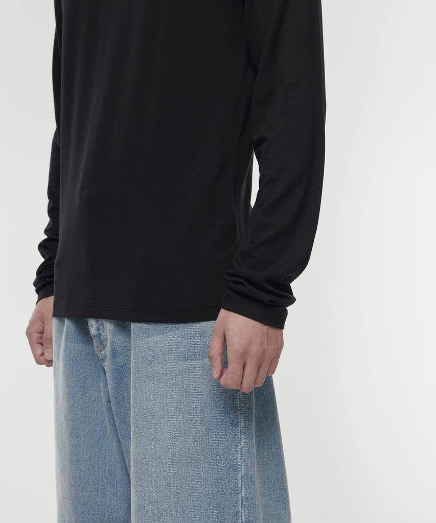 MUSINSA STANDARD Tencel Slim Mock Neck Long Sleeve T-Shirt [Black]