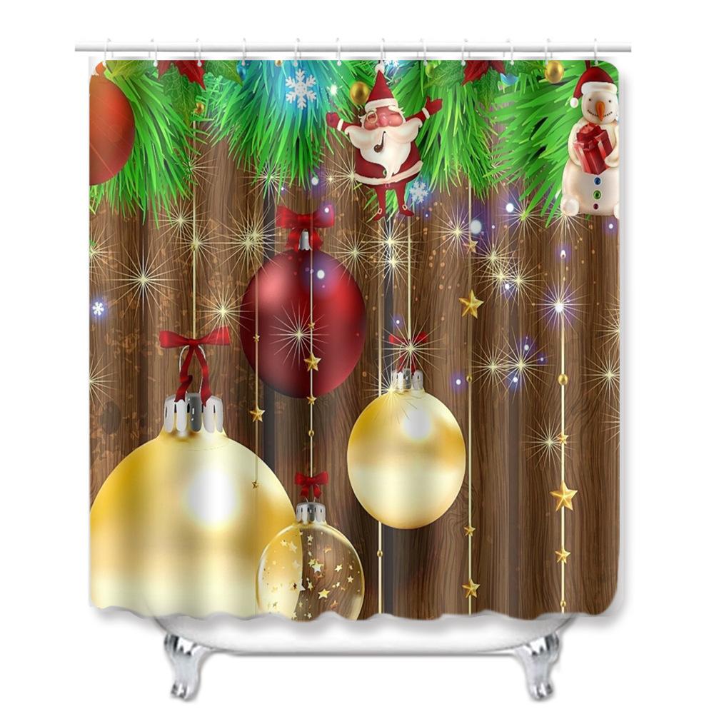 Christmas Shower Curtain Floor Mat Combination Four-Piece Set Bathroom Toilet Carpet Shower Room Mat Foot Mat