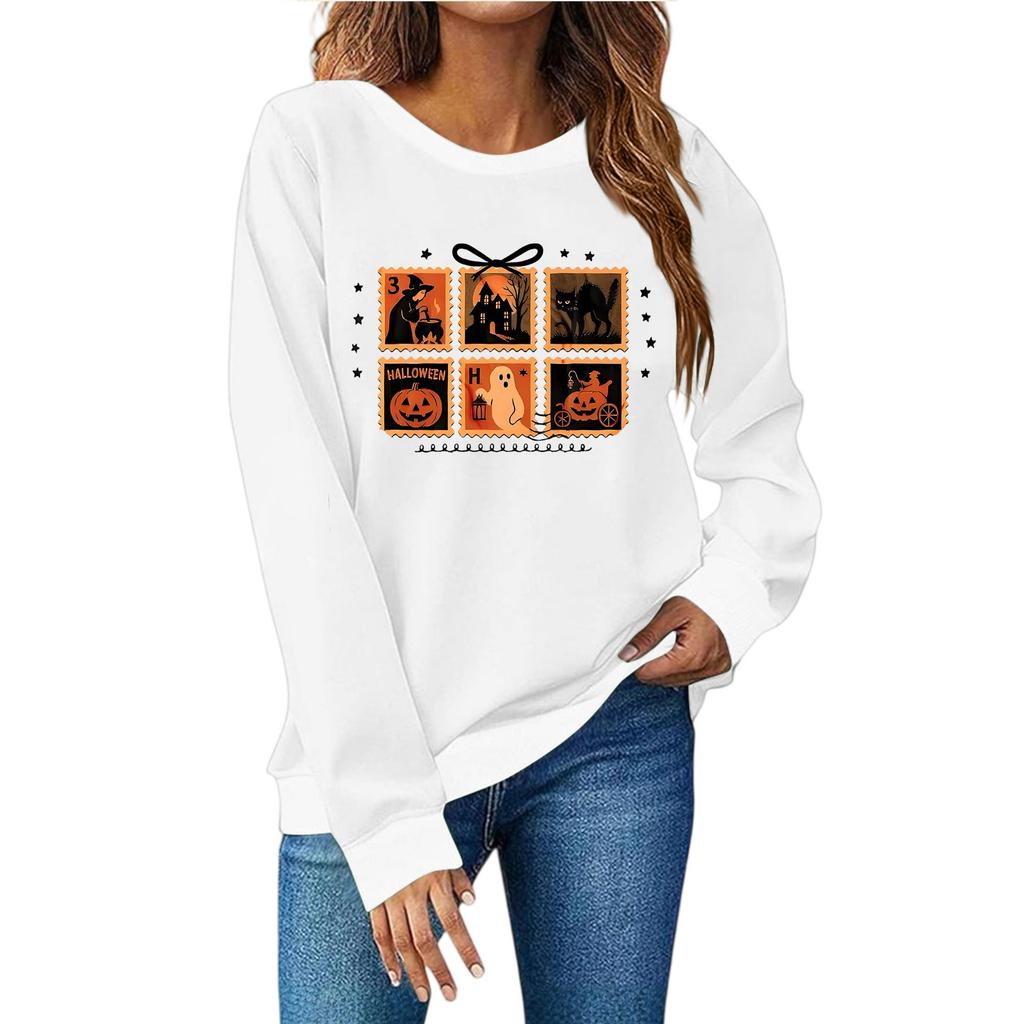 Женская мода повседневный принт повседневный длинный рукав круглый вырез толстовка топ