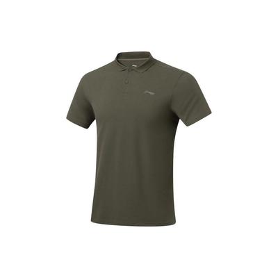 Li Ning Fitness Series Простая однотонная повседневная спортивная рубашка-поло для мужчин, цвет милитари-зеленый APLU253-4