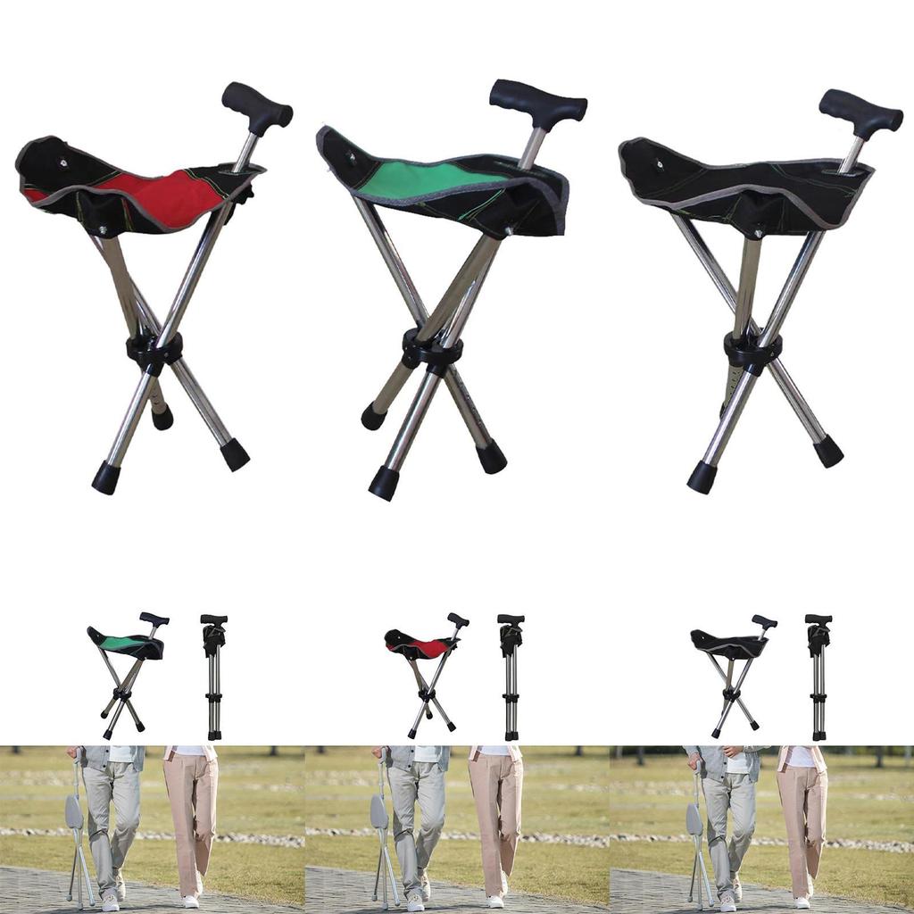 Cane with Seat Ergonomic Adjustable Trekking Hiking Pole for Seniors Camping Black