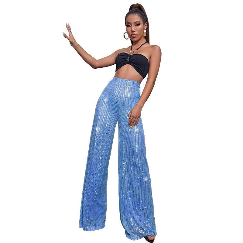 Women's New High Grade Solid Color Pendant Sequin Casual Wide Leg Pants