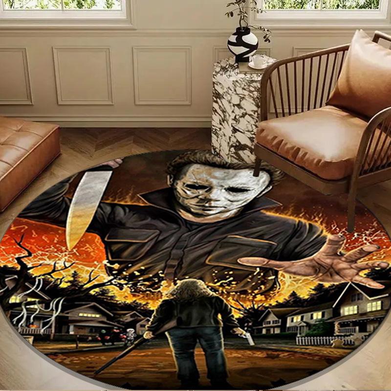 Halloween Horror Night Round Rug for Livingroom,Bedroom, Palyroom, Chair Rug, Area rug, Circle Carpet, Large Size Fan Christmas gift