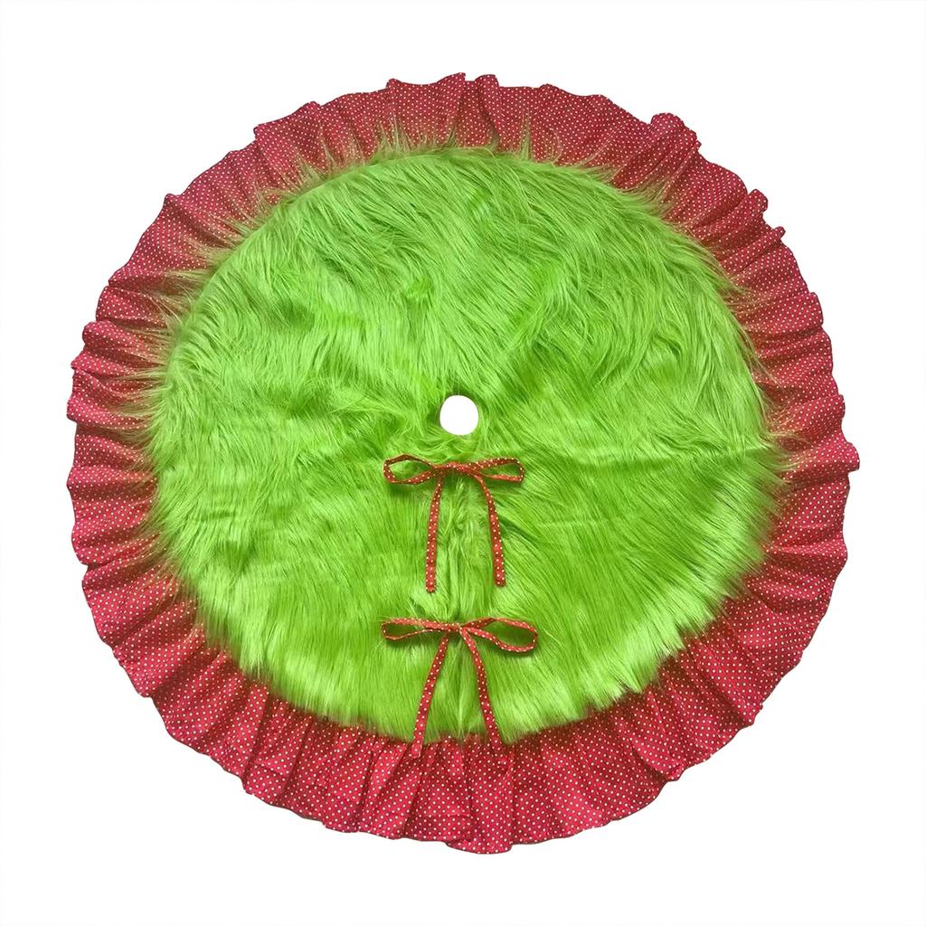 Red And Green Christmas Tree Skirt Furry Plush Christmas Tree Skirts Holiday Glittering Dot Mat Faux Round Carpet For Home Xmas Party Decor