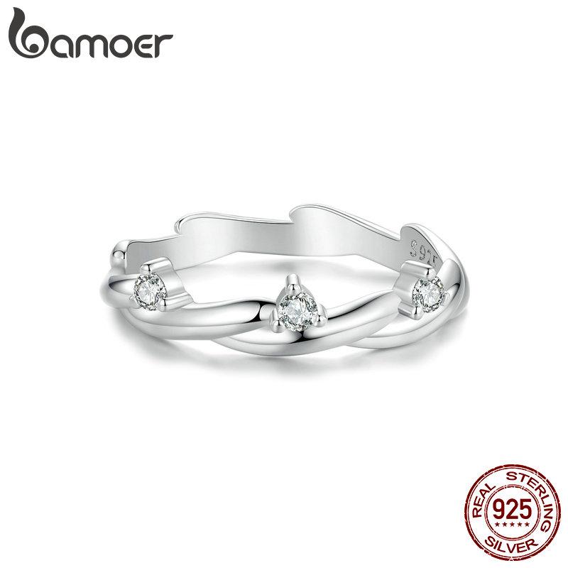 BAMOER 925 Sterling Silver Simple Twisted Ring Fashion Everyday Wear For Women Birthday Gifts Fine Jewelry