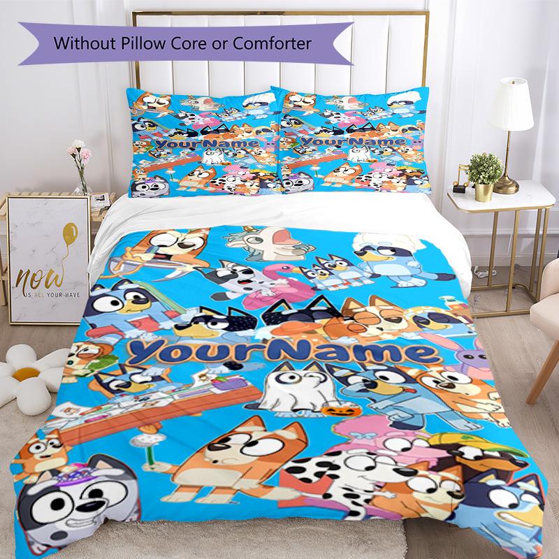 Bluey 112 Customize your name Bedding Set Breathable Duvet Cover with Pillowcases Home Decoration Birthday Gift