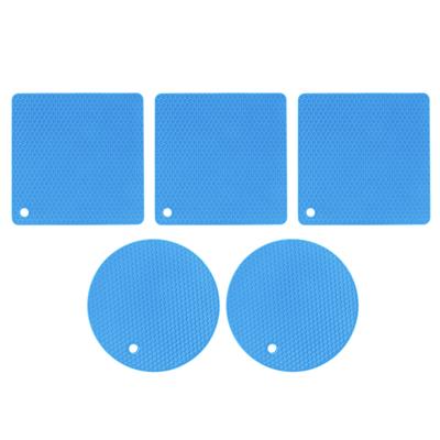 5 шт. 2 круглых 3 квадратных силиконовых сотовых коврика многоцелевые подставки под горячее для столов с горячими блюдами синего цвета