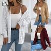 Autumn and Winter Solid-color Hollowed-out Lantern Long-sleeved Cardigan Sweater Mid-length Coat Women's Wear