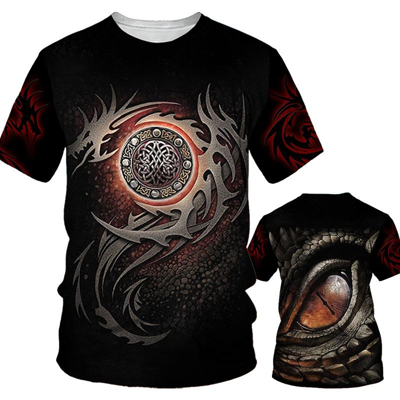 Новая летняя мужская футболка с принтом дракона, свободные топы с круглым вырезом, дышащая удобная мужская одежда больших размеров