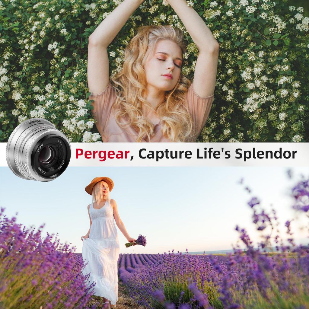 Pergear 25mm Large Aperture Manual Camera Compact and Ideal for Everyday Street and Landscapes F1.7 APS-C Lens, Lightweight, Photography, Portraits,