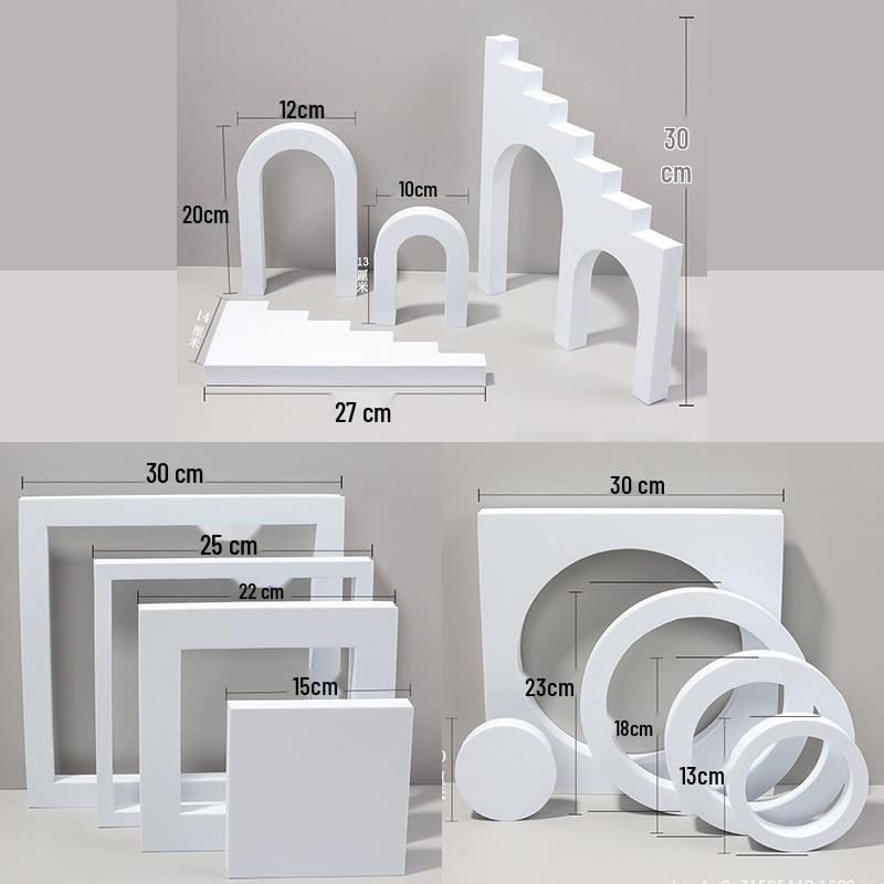 Белый пенопластовый геометрический куб, реквизит для фотосъемки, с фоновой доской и мелкими украшениями