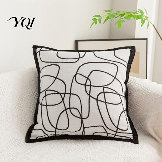 Skin Friendly Chenille Cushion Covers Modern Cover, Abstract Line Throw Pillow Geometric Stylish Decorative Case for Sofa Bed Car Home Decor,