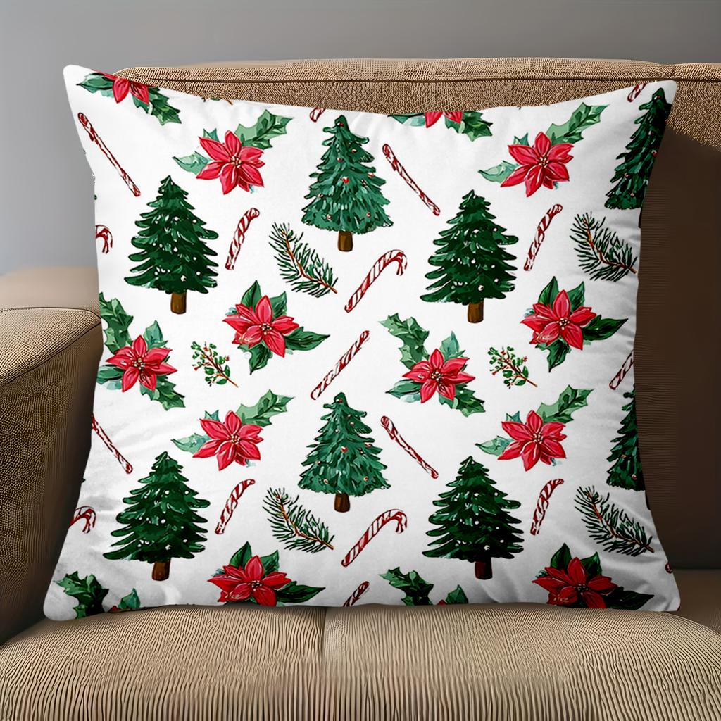 1 Pieces Christmas Tree Candy Cane Poinsettia Pattern Pillow Polyester pillowcase, sofa decorative cushion cov Headboard Pillow