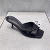 2025 New Sandals Female Mule High Heels Shoes for Women Summer Square Head Open Toe Bow Sandals Slides Shoes Women