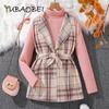 Children Clothing Girls Autumn Winter Clothes Girl Suit Vest Blazer Long Jacket + High Collar Strip Long Sleeve T-Shirt Sets