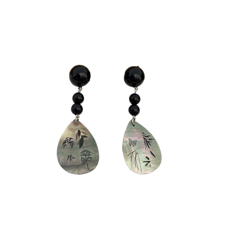 Silver needle dripping oil water drop fringed earrings antique literary and versatile earrings new Chinese retro temperament earrings women
