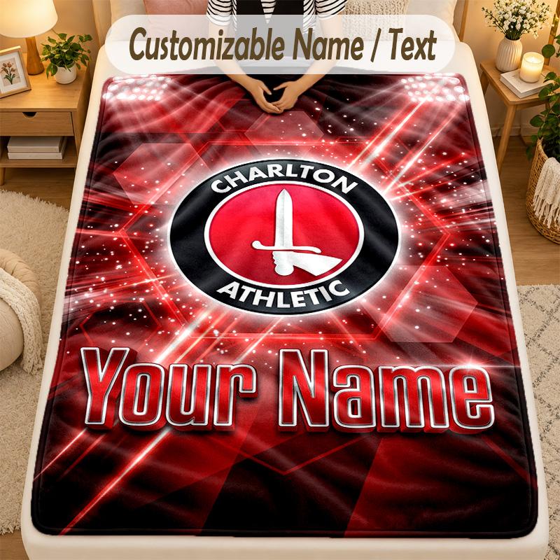 Flannel BlanketCharlton Athletic Custom Name Text Personalized Soft Warm Throw Blanket Home Decor Gift