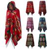 Vintage Women Autumn Hooded Cloak Geometric Buckle Tassel Warm Bohemian Casual Poncho