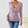 Women's New Spring and Autumn New Solid Colour V-neck Casual Long-sleeved Tops