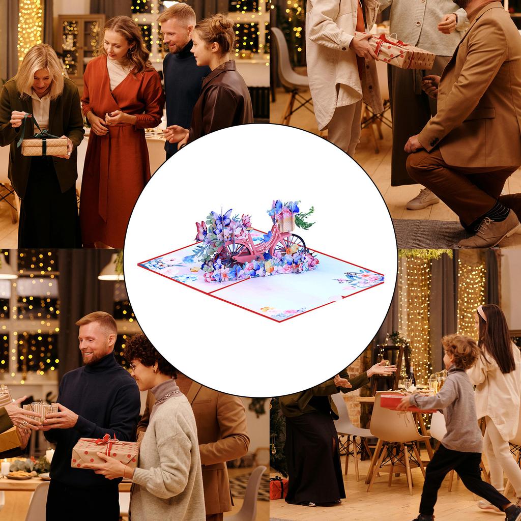 Creative Flower Butterfly Bicycle Pop Up Greeting Card 3D Handmade Paper Surprise Card for Birthdays and Weddings