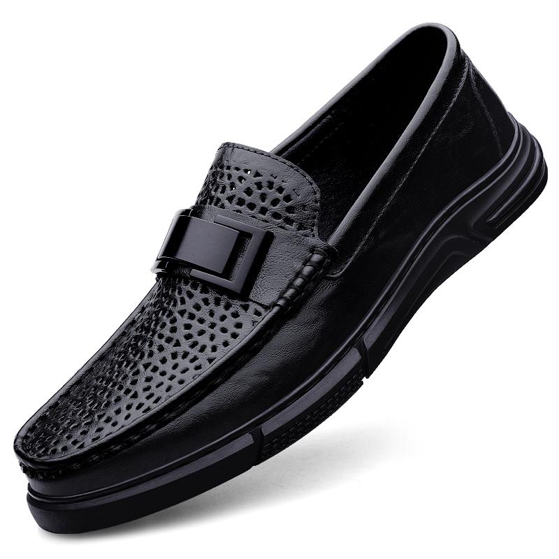 Fashion Men's Patent Leather Loafers Business Shoes Hollowed Out and Breathable Men's Genuine Leather Casual Shoes Big Size 47 48