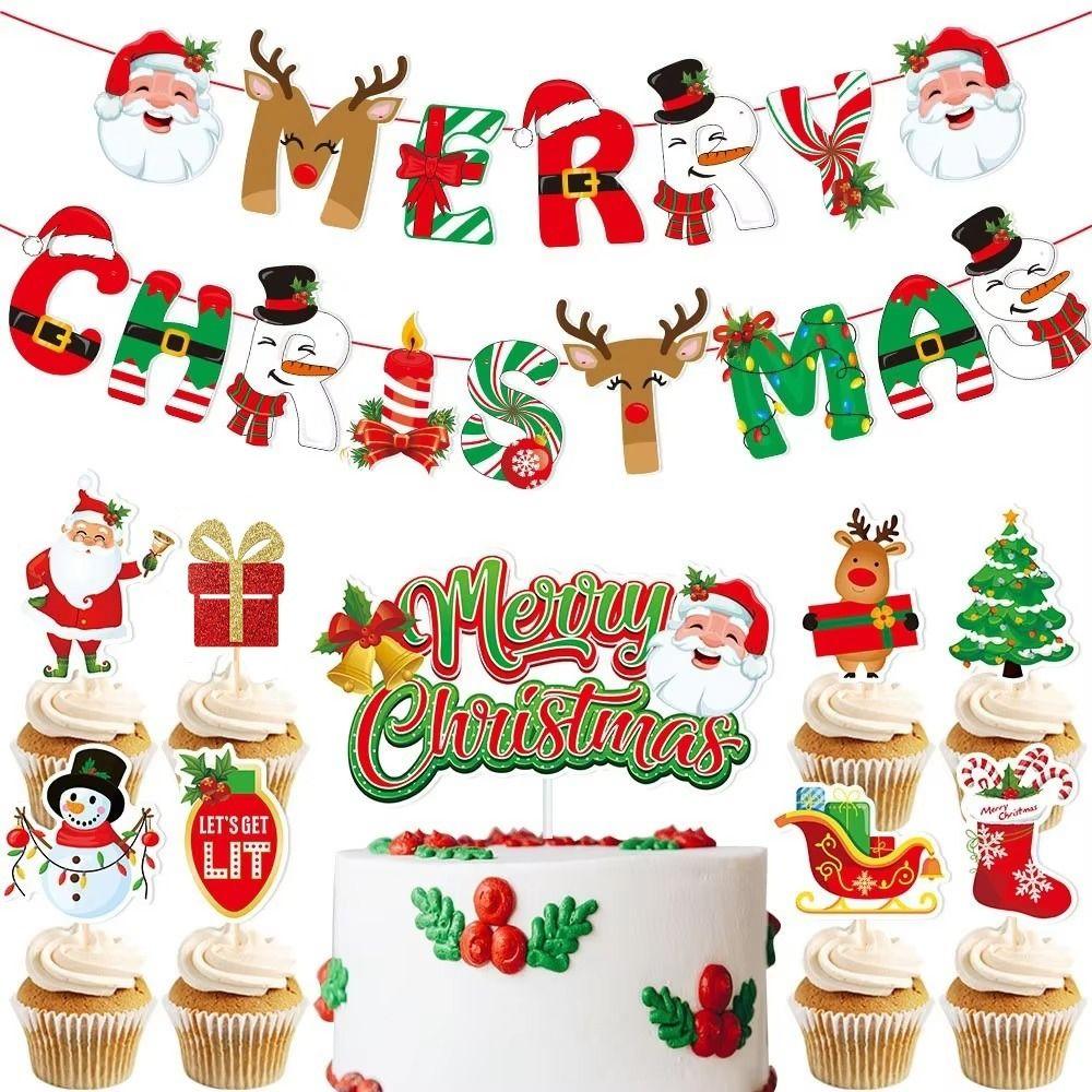 Santa Claus Christmas Ornament Set DIY Backdrop Banner Decorative Xmas Hanging Flag Holiday Party