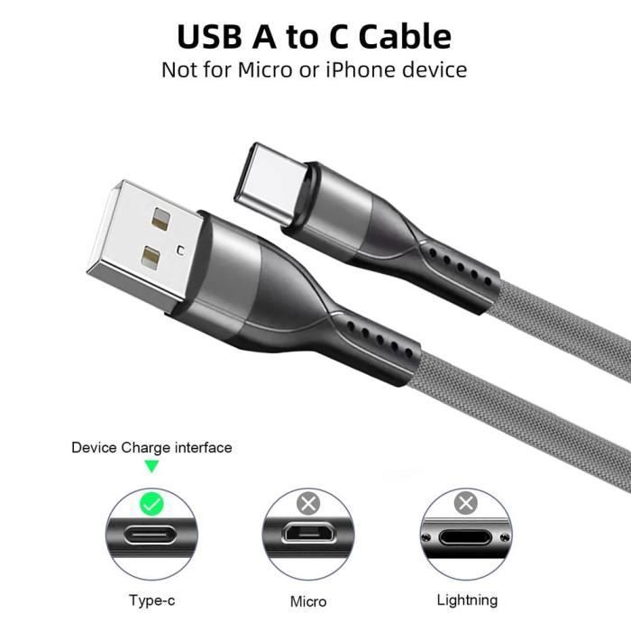 Lot-2 Câble USB-C 1M Charge Rapide 3A pour Samsung Galaxy - BOOLING - Nylon Tressé Gris