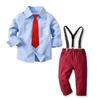 Boy's 4-Piece Formal Set: Tie, Shirt, Suspenders, Long Pants, Cotton Gentleman Outfit