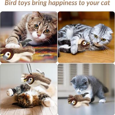 Интерактивные игрушки для кошек, Перезаряжаемая чирикающая и машущая птичка с кошачьей мятой для домашних кошек, Плюшевые игрушки с активацией от прикосновения