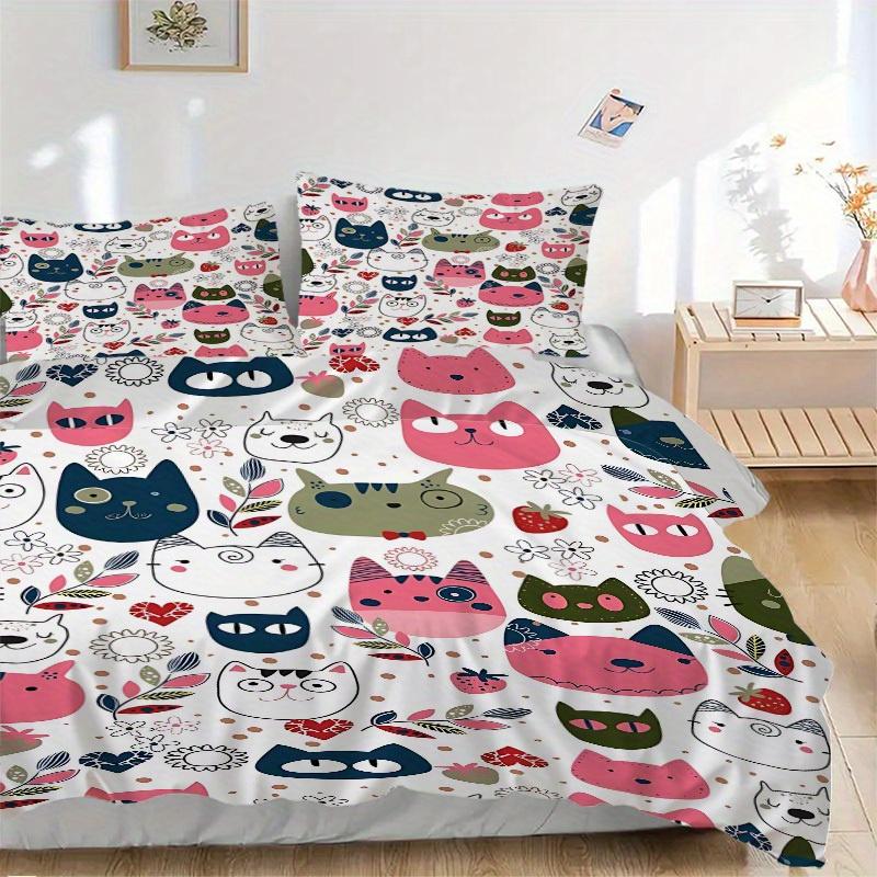 3pcs Cat Print Bedding Set, Ideal for Home Use, Suitable for Bedroom Decor (1*Duvet Cover + 1/2*Pillowcases, No Core) yy250821229