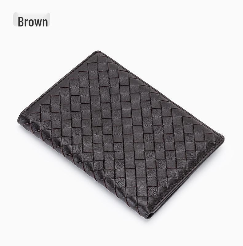 Sheepskin Woven Passport Holder: Women's Genuine Leather Multi-Card Slot Vertical Wallet