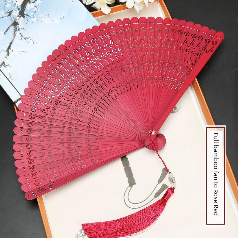 Heshantang Archaic Folding Fan Handmade Fan Full Bamboo Folding Fan Chinese Style Dance Fan Full Bamboo Dragonfly Mini Foldable