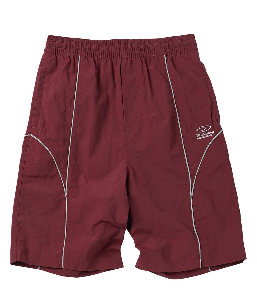 TRAVEL Nylon Curved Piping Line Shorts Burgundy