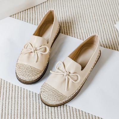 2024 Женские повседневные мокасины без застежек на конопляной плетеной подошве, одинарные туфли, женская обувь на плоской подошве из кожи, большой размер 43, обувь для рыбалки
