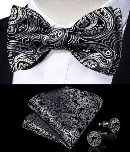 Мужской шелковый галстук-бабочка, регулируемый синий галстук-бабочка, набор запонок с цветочным принтом пейсли