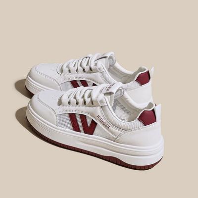 Кожаная сетка белые туфли женские на толстой подошве увеличивающие рост женские туфли 2025 весна и лето новые универсальные дышащие повседневные кеды