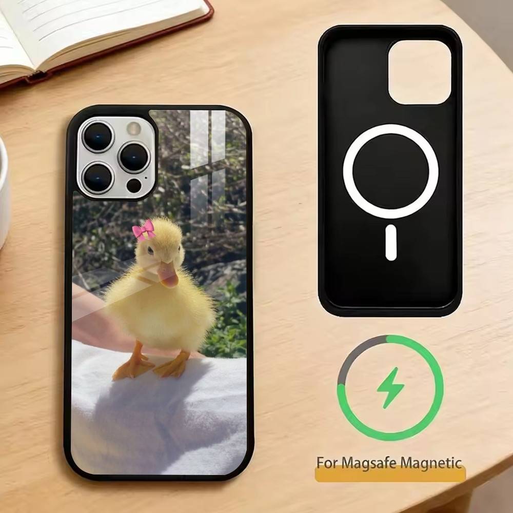 Ins Cute Bow Duck Phone Case For iPhone17,16,15,14,13,12,11 Plus,Pro Magnetic with Magsafe Wireless Charging