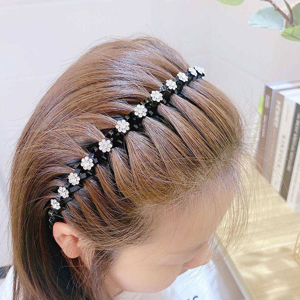 Vintage Non-slip Flower Headwear Wave Thin Headband Crystal Women Hair Hoop Korean Style Hairbands