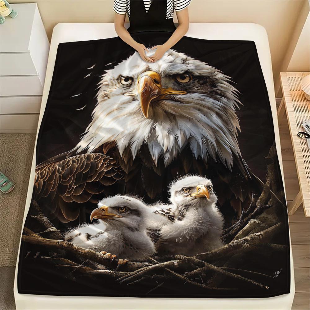 1Pc Eagle Bird Family Print Flannel Blanket, High quality Comfortable for All Seasons, Home Decor, Warmth and Comfort, Perfect for Christmas Gifts