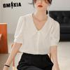 Женская летняя белая рубашка, темпераментные топы для поездок на работу, шикарная блузка с длинным рукавом