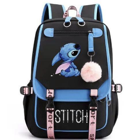 Stitch USB Charging Backpack Student School Bag Unisex Laptop Daypack Waterproof Design